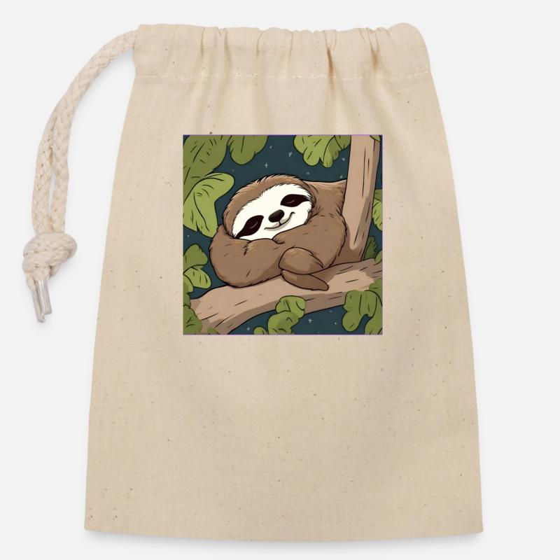 Cute sleeping sloth - Closable cotton gift bag (14x20cm) - nature