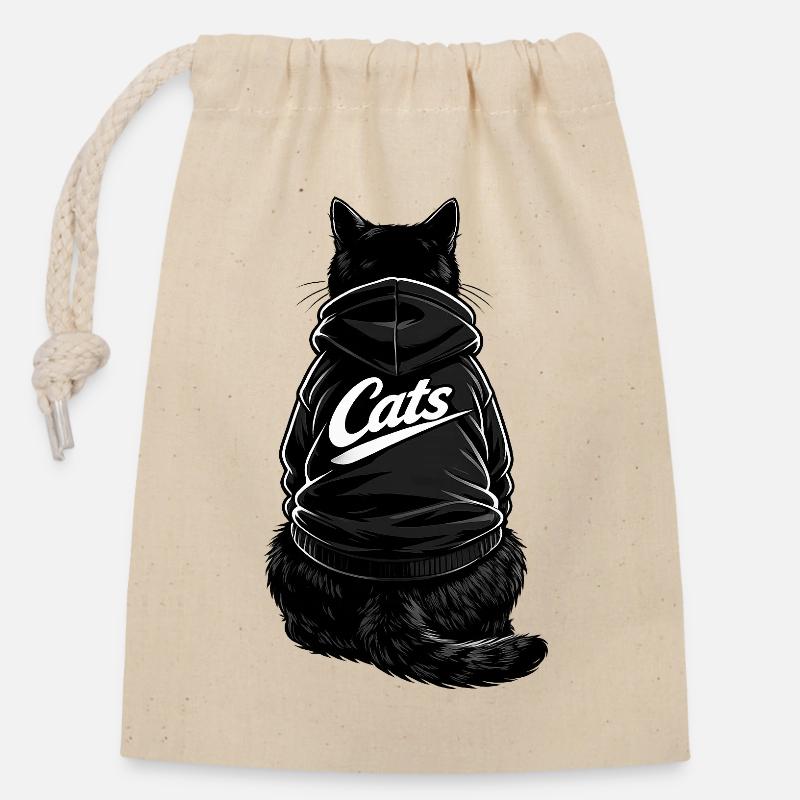Cats - Closable cotton gift bag (14x20cm) - nature