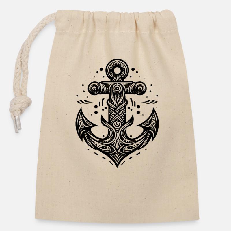 Anchor - Closable cotton gift bag (14x20cm) - nature
