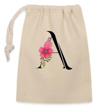 Elégante lettre 'A' avec des fleurs - Sac cadeau en coton avec cordon (14 x 20 cm) - nature - Devant