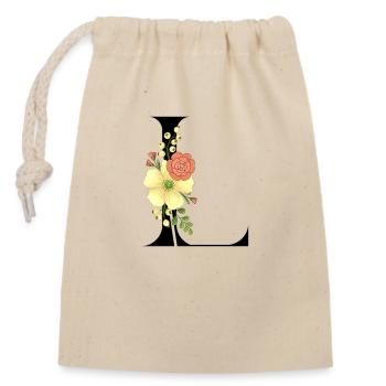 Elégante lettre 'L' avec des fleurs - Sac cadeau en coton avec cordon (14 x 20 cm) - nature - Devant