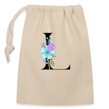 Elégante lettre 'L' avec des fleurs - Sac cadeau en coton avec cordon (14 x 20 cm) - nature - Devant