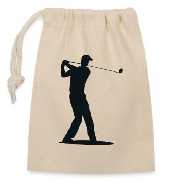 Golfspieler Silhouette - Abschlag Golf - Verschließbarer Geschenkbeutel aus Baumwolle (14x20cm) - Natur - Vorne
