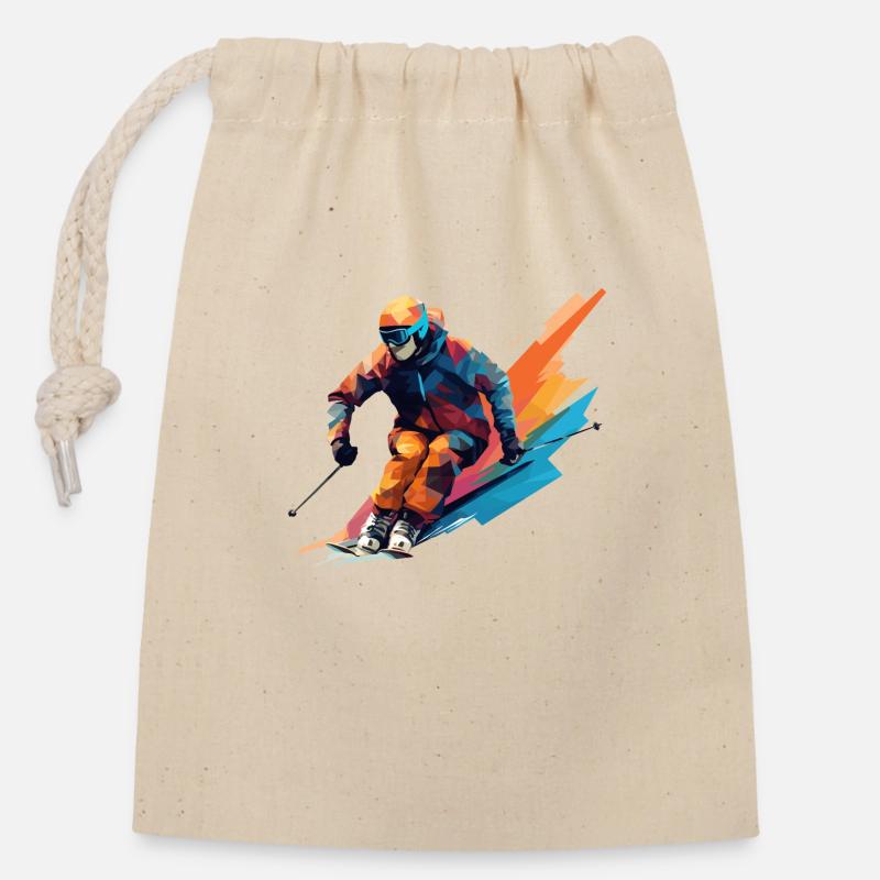 Conception des skis - Sac cadeau en coton avec cordon (14 x 20 cm) - nature