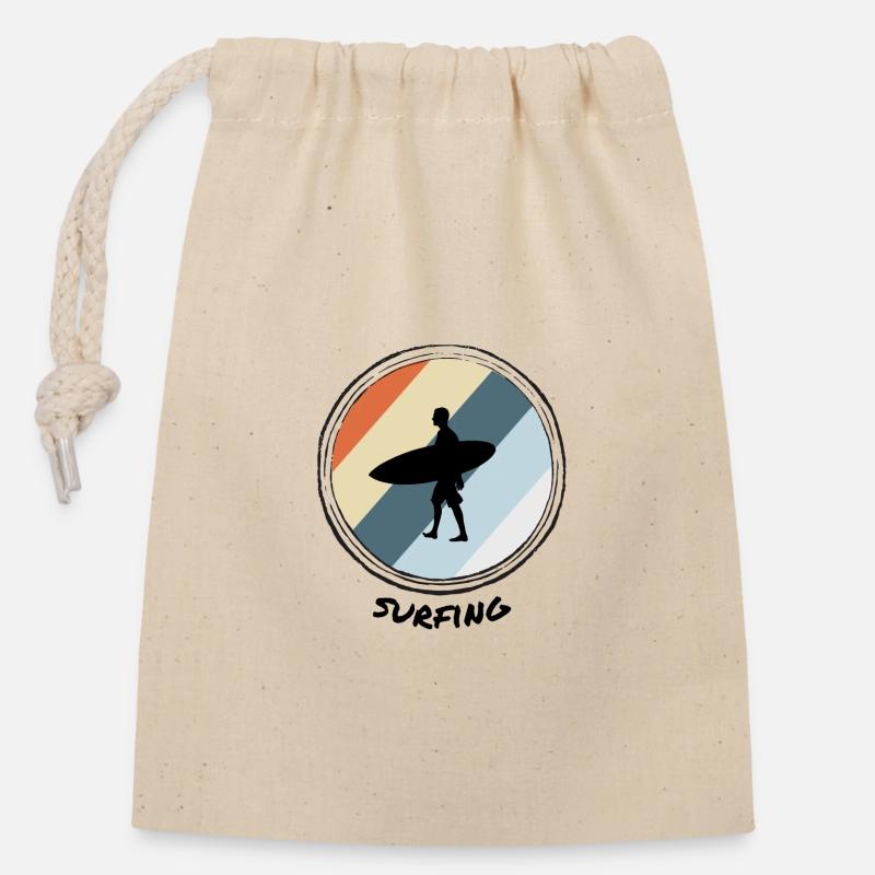 Surfing - Closable cotton gift bag (14x20cm) - nature