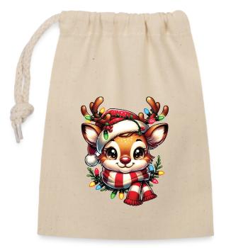 Festival of Lights with the Christmas Reindeer" - Closable cotton gift bag (14x20cm) - nature - Front