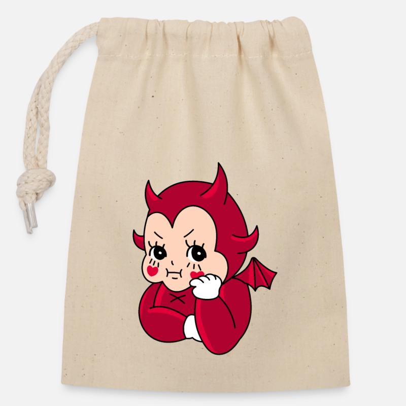 Devil baby doll - Sac cadeau en coton avec cordon (14 x 20 cm) - nature
