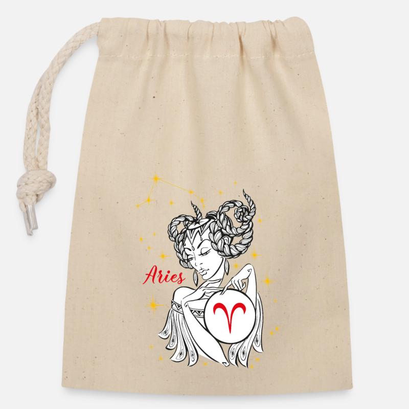 Aries - Closable cotton gift bag (14x20cm) - nature