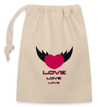Cœur volant - Sac cadeau en coton avec cordon (14 x 20 cm) - nature - Devant