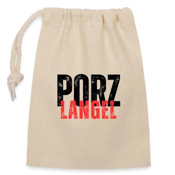 Porz Langel schwarz rote Schrift - Verschließbarer Geschenkbeutel aus Baumwolle (14x20cm) - Natur - Vorne