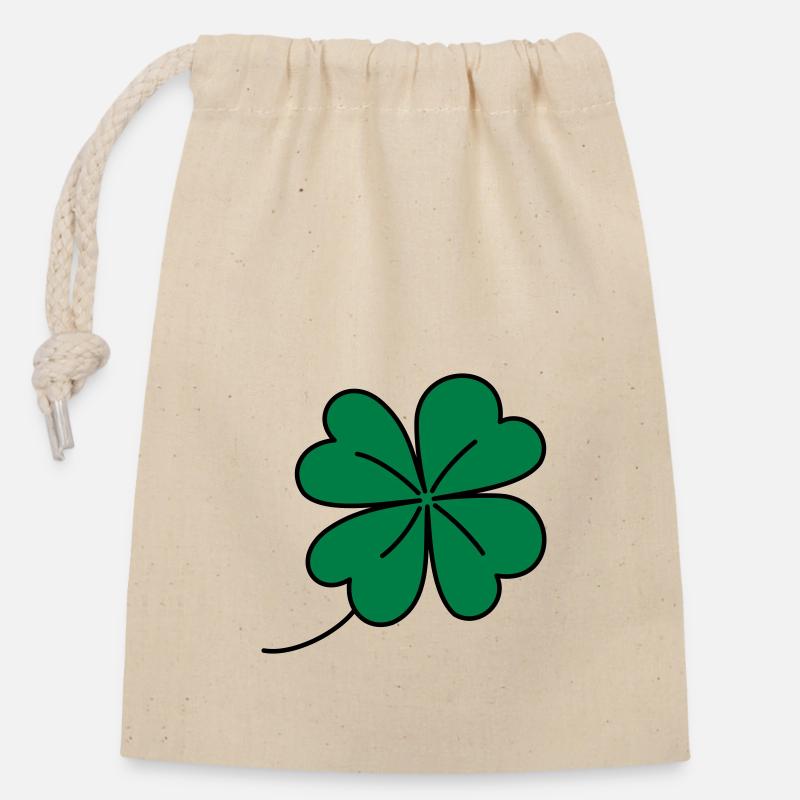 Trèfle porte-bonheur, trèfle bicolore - Sac cadeau en coton avec cordon (14 x 20 cm) - nature