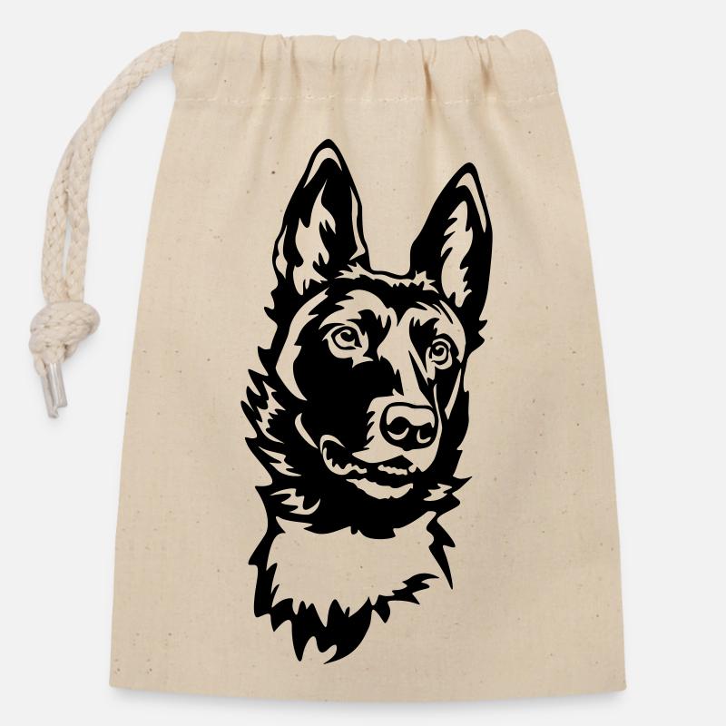 La tête de Malinoi - Sac cadeau en coton avec cordon (14 x 20 cm) - nature