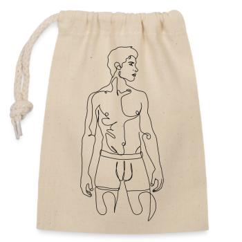 Shawn - One Line Art, Naked Man Line Art - Verschließbarer Geschenkbeutel aus Baumwolle (14x20cm) - Natur - Vorne