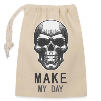Schädel Motiv MakeDay - Verschließbarer Geschenkbeutel aus Baumwolle (14x20cm) - Natur - Vorne