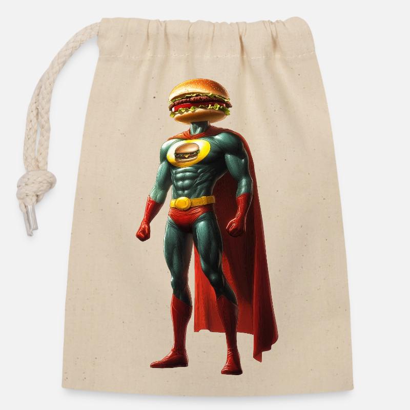 Burger Mann - Verschließbarer Geschenkbeutel aus Baumwolle (14x20cm) - Natur