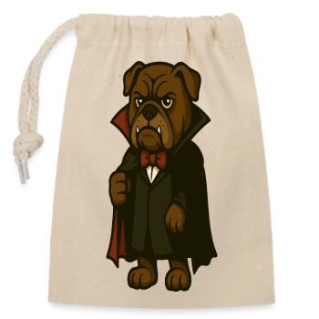 Mascotte Vampire Bouledogue en Cape Sombre - Sac cadeau en coton avec cordon (14 x 20 cm) - nature - Devant