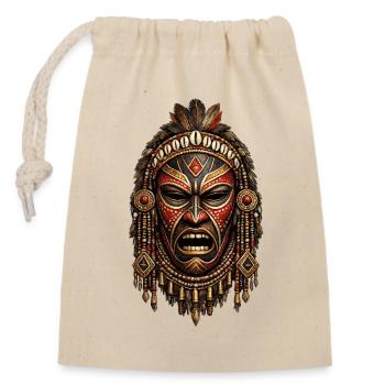 Tribal Fire Mask with Feathers - Closable cotton gift bag (14x20cm) - nature - Front