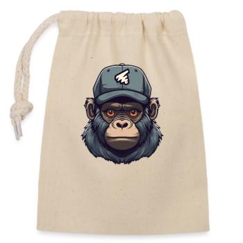 Monkey with cap - Closable cotton gift bag (14x20cm) - nature - Front