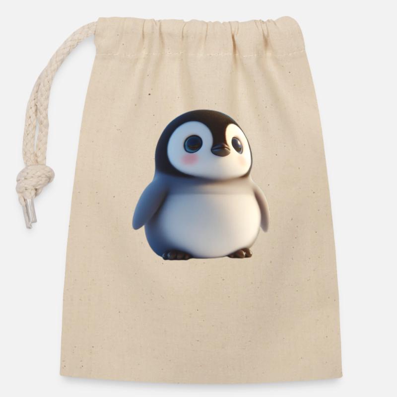 Penguin - Closable cotton gift bag (14x20cm) - nature