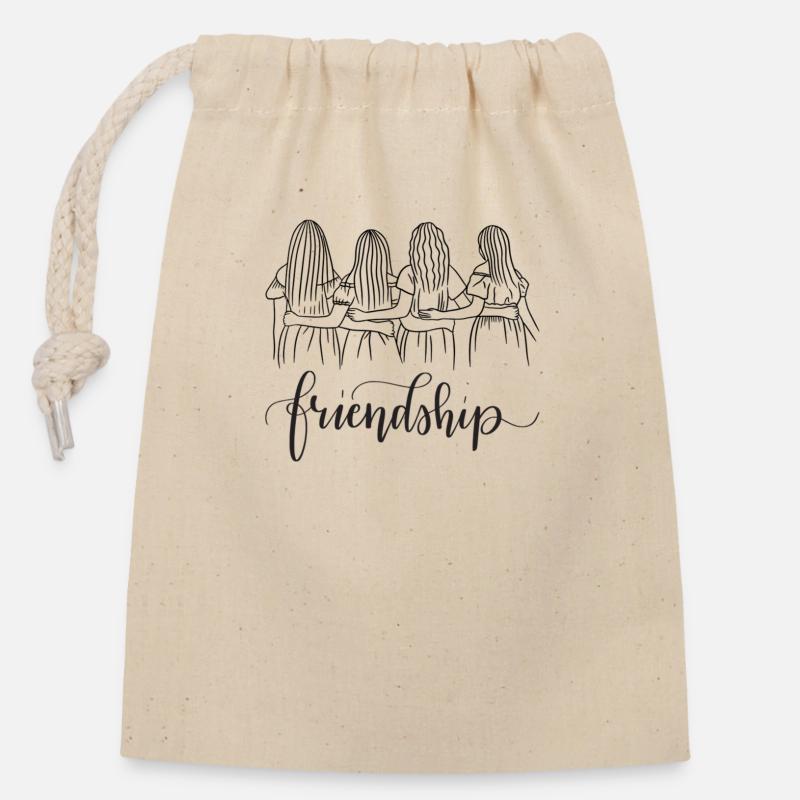 Amitié - Sac cadeau en coton avec cordon (14 x 20 cm) - nature