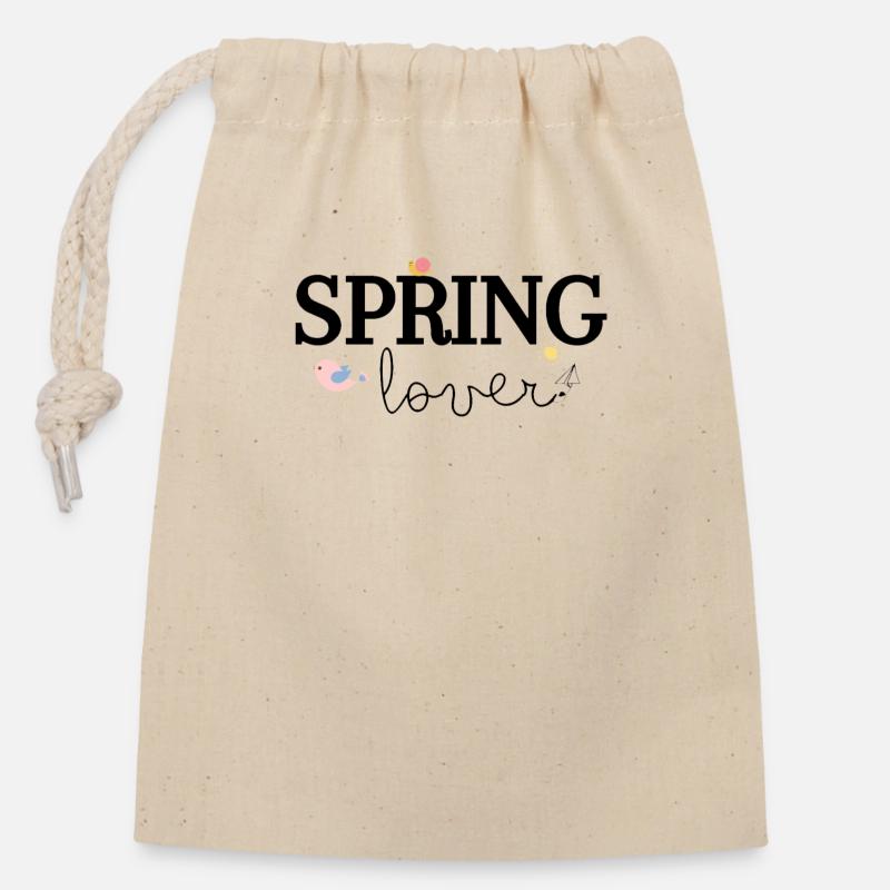 Amoureux du printemps - Sac cadeau en coton avec cordon (14 x 20 cm) - nature