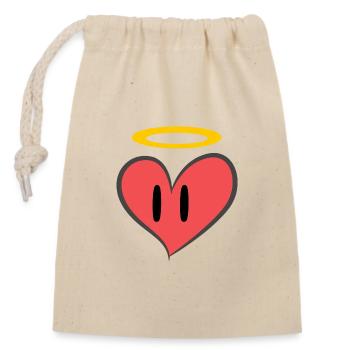 Lovely - Petit cœur kawaii - Sac cadeau en coton avec cordon (14 x 20 cm) - nature - Devant