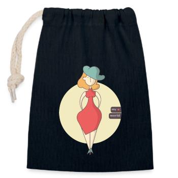 My World - Closable cotton gift bag (14x20cm) - navy - Front