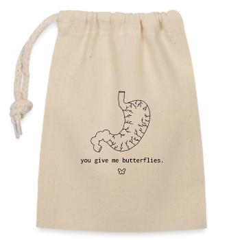 Tu me donnes des papillons – Dessin au trait - Sac cadeau en coton avec cordon (14 x 20 cm) - nature - Devant