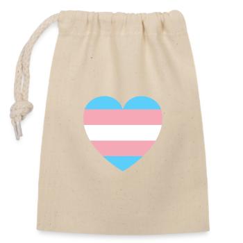 Drapeau de la fierté trans en forme de cœur, transgenre - Sac cadeau en coton avec cordon (14 x 20 cm) - nature - Devant