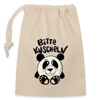 Panda Kuscheln - Verschließbarer Geschenkbeutel aus Baumwolle (14x20cm) - Natur - Vorne