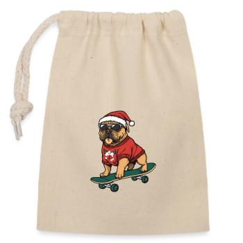 Bullmastiff Dog Christmas Skateboard - Closable cotton gift bag (14x20cm) - nature - Front