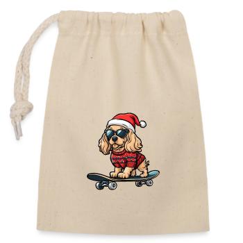 Cocker Spaniel Dog Christmas Skateboard - Closable cotton gift bag (14x20cm) - nature - Front