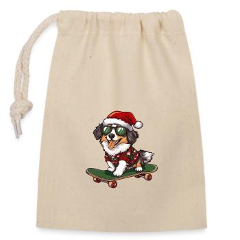 Australian Shepherd Dog Christmas Skateboard - Closable cotton gift bag (14x20cm) - nature - Front