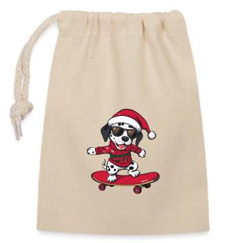 Dalmatian Dog Christmas Skateboard - Closable cotton gift bag (14x20cm) - nature - Front