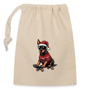 Doberman Dog Christmas Skateboard - Closable cotton gift bag (14x20cm) - nature - Front