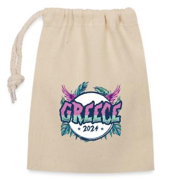 Vacances Grèce 2024 - Sac cadeau en coton avec cordon (14 x 20 cm) - nature - Devant