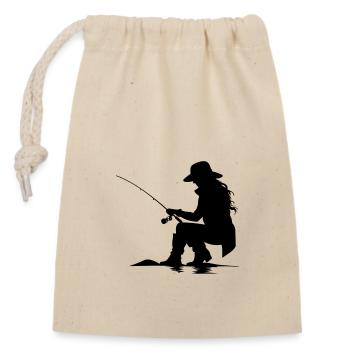 Fishing Woman Silhouette - Closable cotton gift bag (14x20cm) - nature - Front