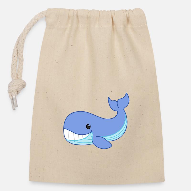 Bébé baleine - Sac cadeau en coton avec cordon (14 x 20 cm) - nature