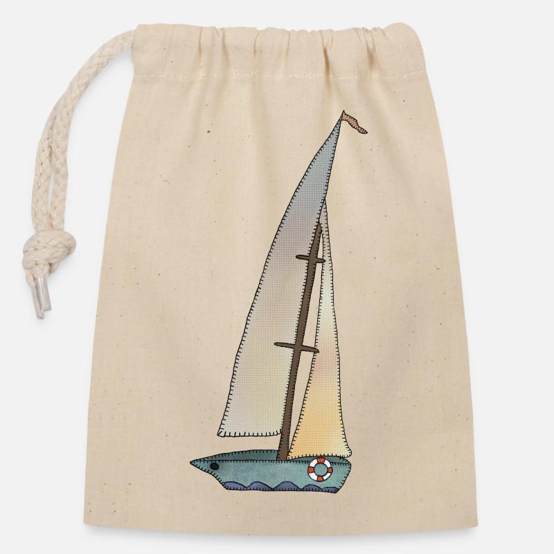 Segelboot - Verschließbarer Geschenkbeutel aus Baumwolle (14x20cm) - Natur