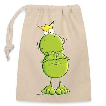 Frog with crown - Closable cotton gift bag (14x20cm) - nature - Front