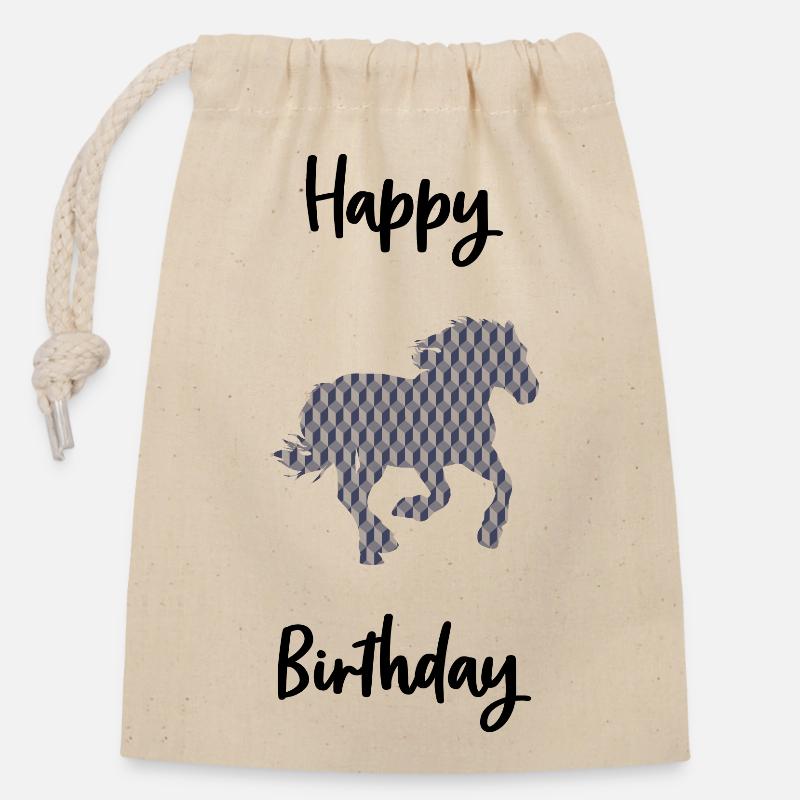 HAPPY BIRTHDAY - Sac cadeau en coton avec cordon (14 x 20 cm) - nature