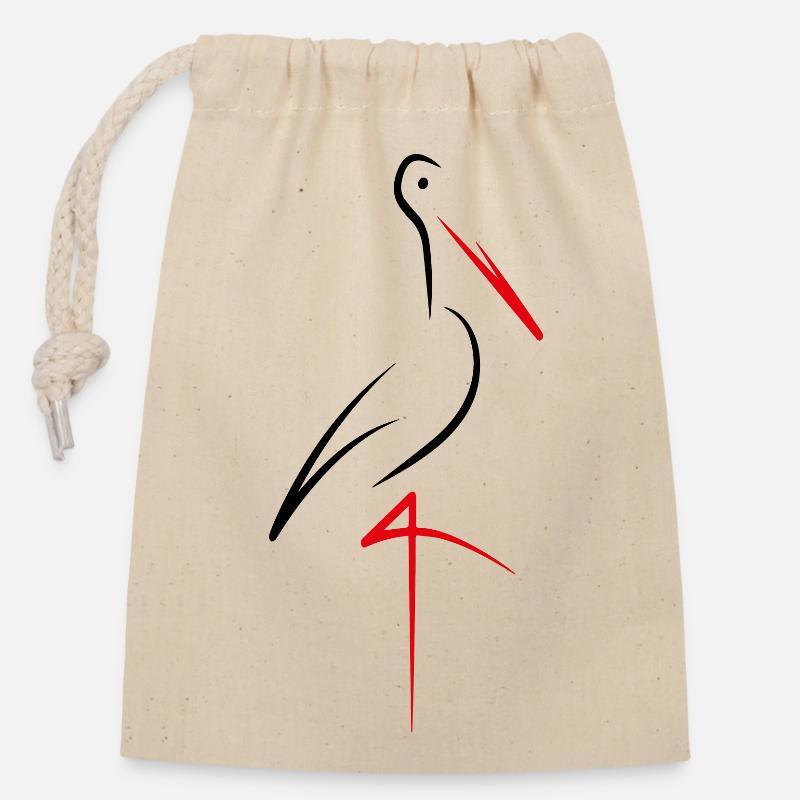 Storch - Verschließbarer Geschenkbeutel aus Baumwolle (14x20cm) - Natur