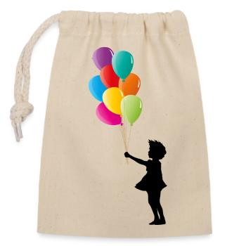 Mädchen mit bunten Luftballons - Verschließbarer Geschenkbeutel aus Baumwolle (14x20cm) - Natur - Vorne