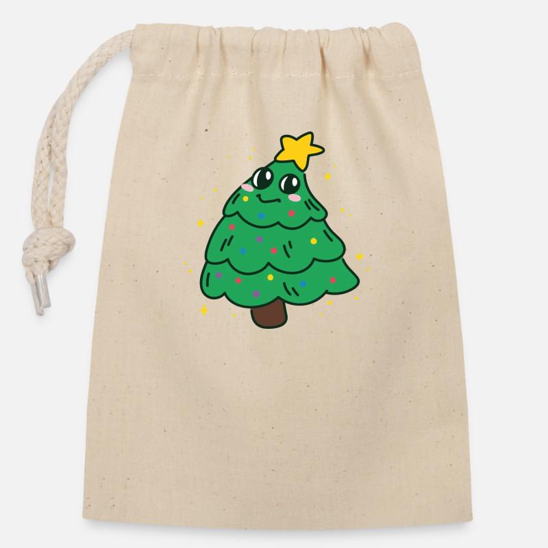 christmas tree - Verschließbarer Geschenkbeutel aus Baumwolle (14x20cm) - Natur