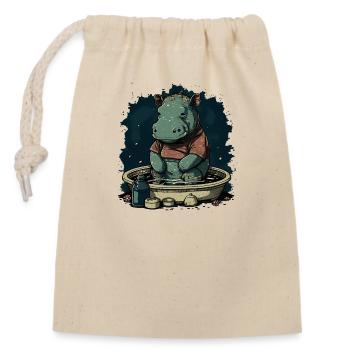 Hippo 4 - Closable cotton gift bag (14x20cm) - nature - Front