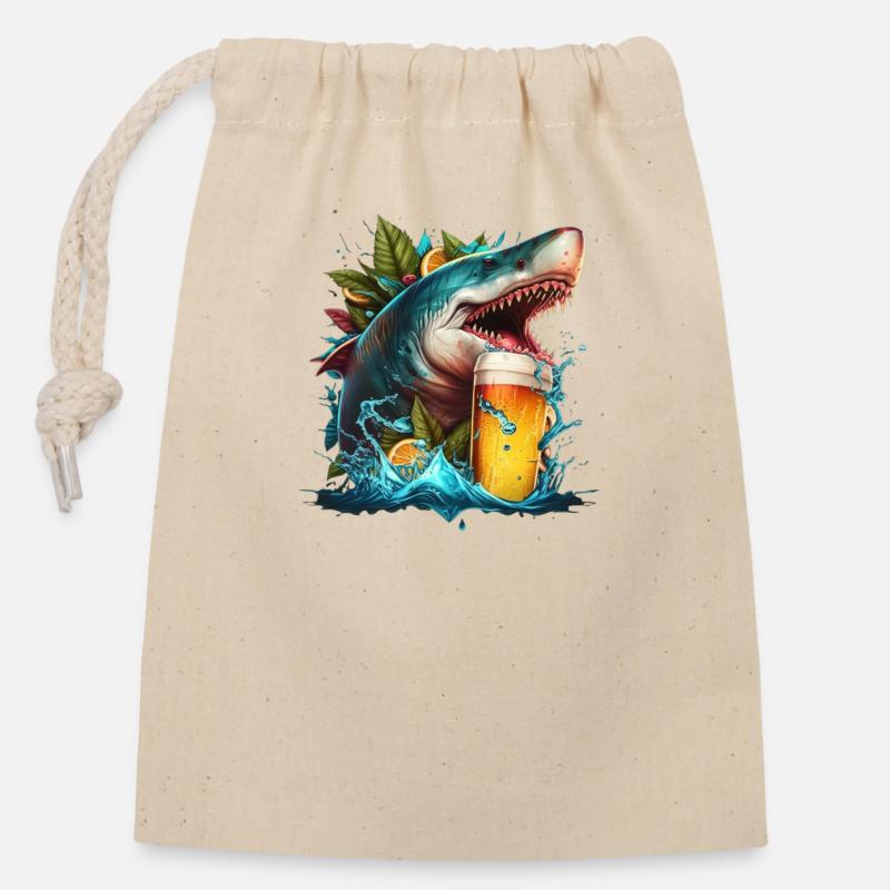 Cool shark buvant de la bière - Sac cadeau en coton avec cordon (14 x 20 cm) - nature