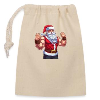 Bath Santa Claus Muscles Strong Christmas - Closable cotton gift bag (14x20cm) - nature - Front
