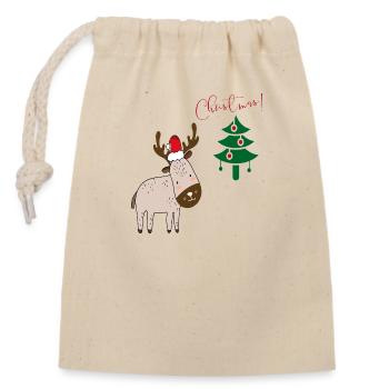 Noël de l’orignal - Sac cadeau en coton avec cordon (14 x 20 cm) - nature - Devant