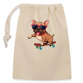 Cooler Hund in Aktion - Verschließbarer Geschenkbeutel aus Baumwolle (14x20cm) - Natur - Vorne
