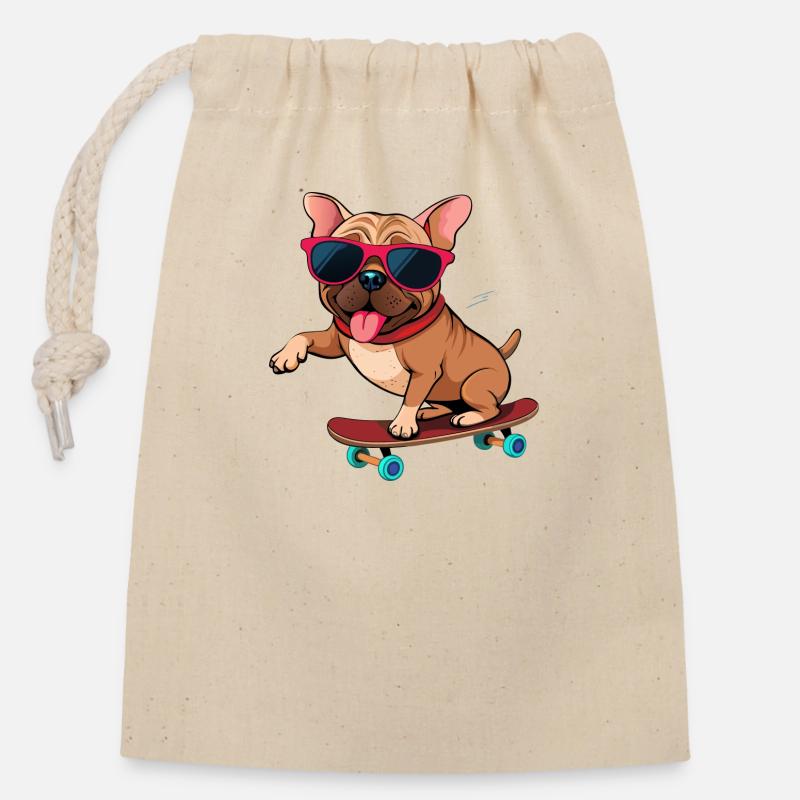 Chien cool en action - Sac cadeau en coton avec cordon (14 x 20 cm) - nature